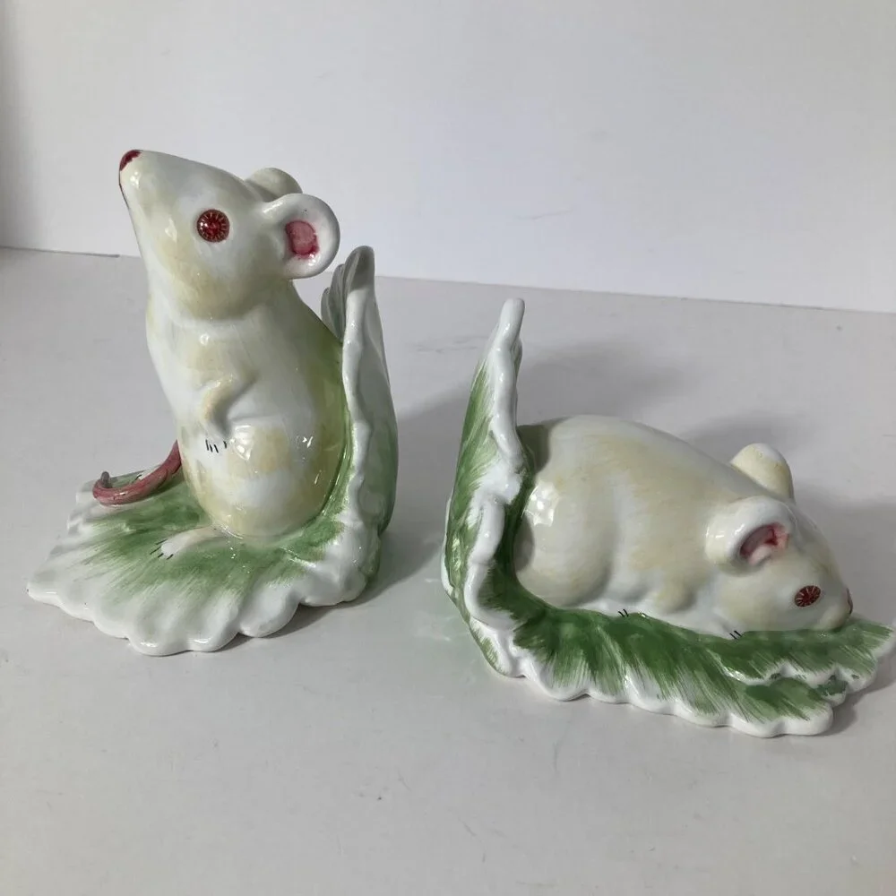 2‎ Italian Ceramic Mice Cabbage Figurines 4 x 5